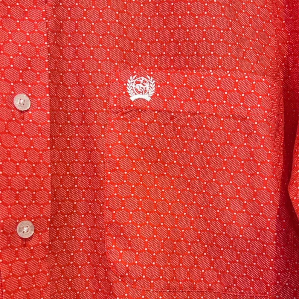 Cinch Shirt Red Orange Hexagon Geometric Button Down Western Rodeo Men’s Small - Picture 6 of 10